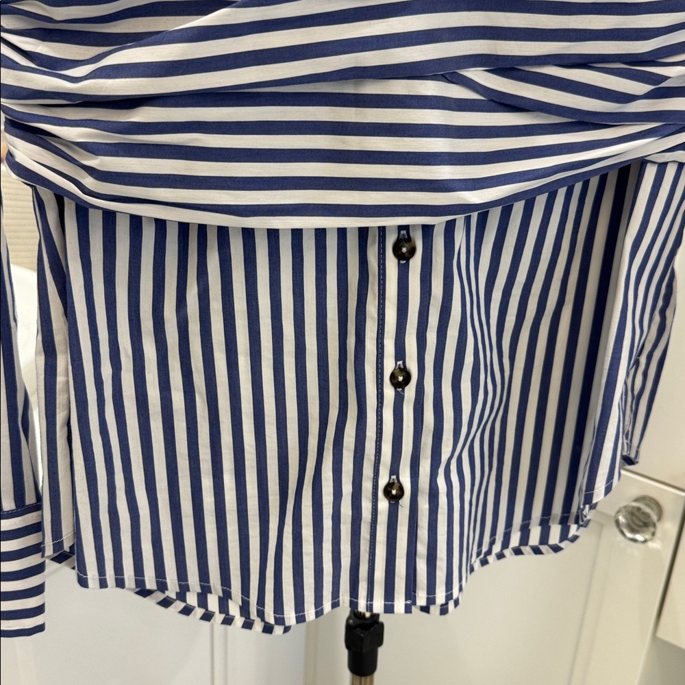 Veronica Beard Blue and White Striped Button Down Shirt - Picture 10 of 13